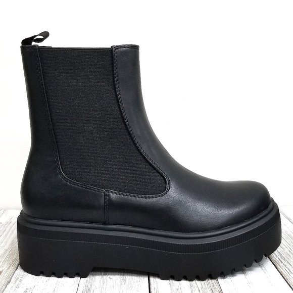 New Black Chelsea Combat Boots Mid-Calf Elastic - Picture 1 of 4